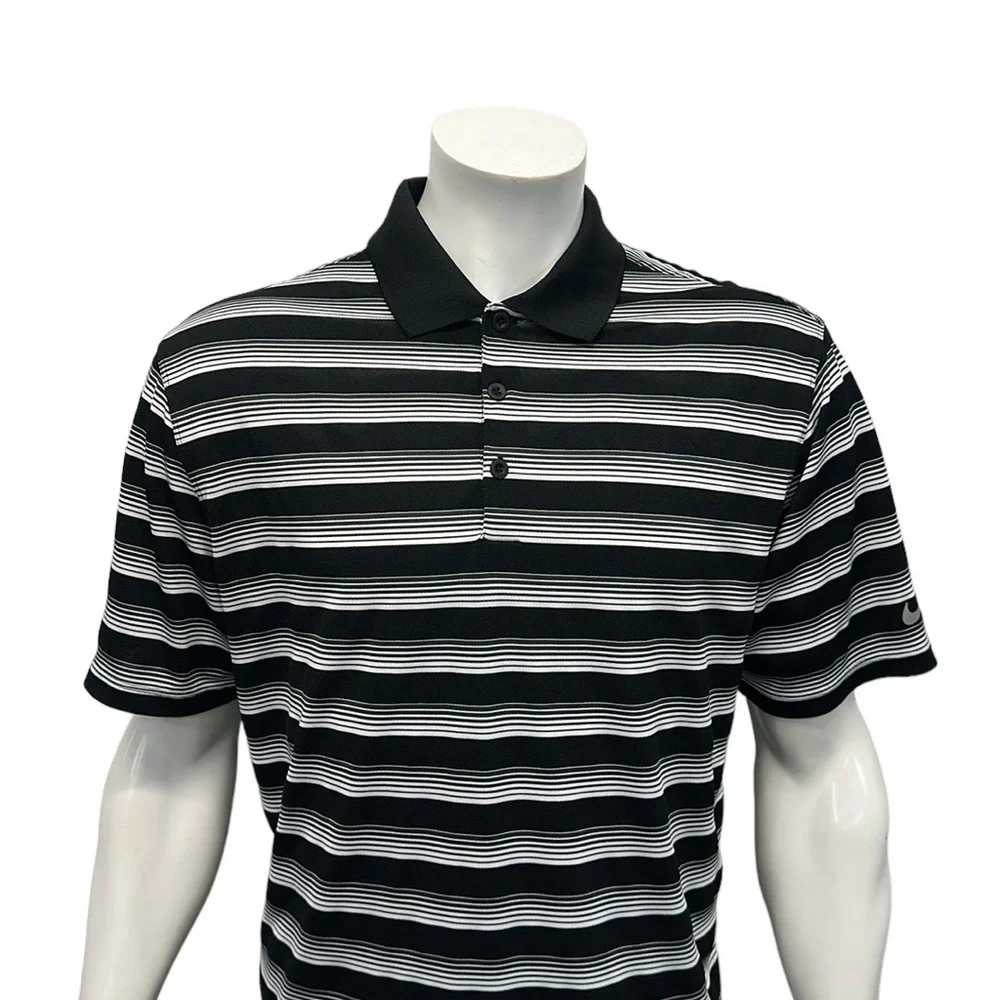 Nike Golf Dri Fit Tour Performance Black White Stripe Men's Polo Shirt Large